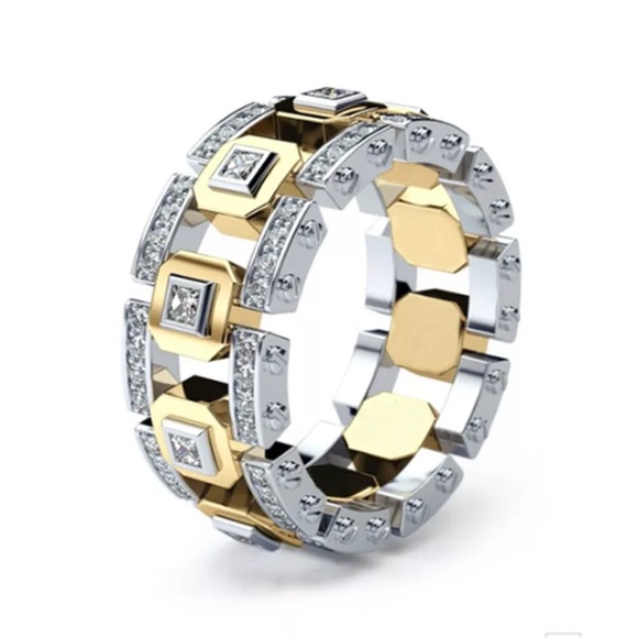 New Fashion Big Male Cz Stone Yellow Gold Color Hollow Large Wedding Ring Size 9 - Picture 3 of 13